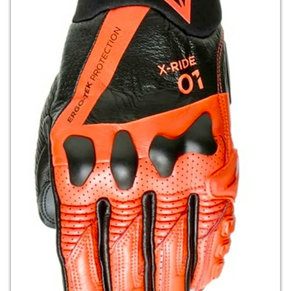 Dainese X-Ride Mens Leather Motorcycle Gloves Black / Fluo-Red Small